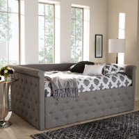 Baxton Studio CF8825-C-Grey-Daybed-F Amaya Modern and Contemporary Grey Fabric Upholstered Full Size Daybed